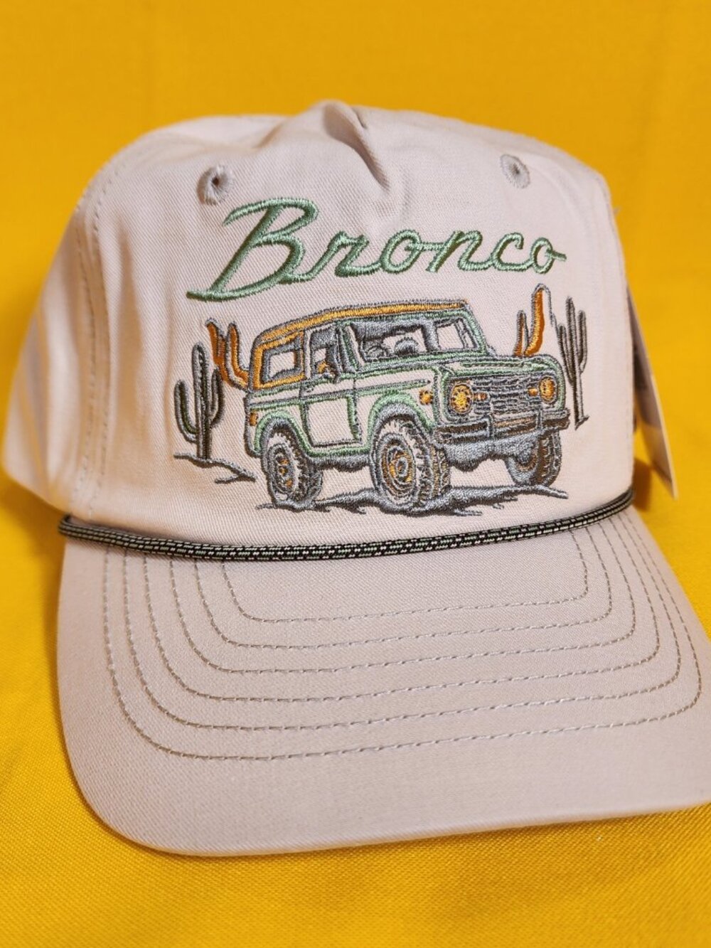 Ford Bronco Desert Ride Snapback Cap Embroidered Rope Captain Hat Beige NEW